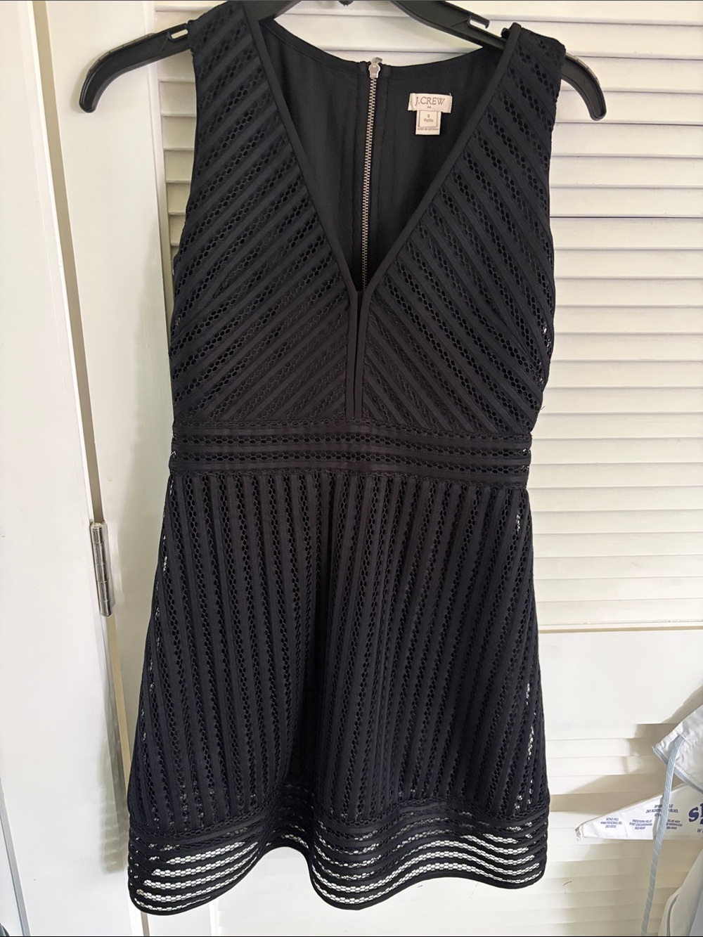 J. Crew Black Sleeveless V-Neck Fit-and-Flare Lace Stripe Dress